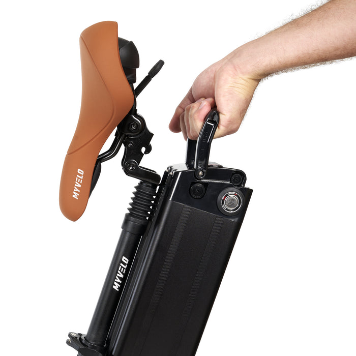 MYVELO Rio Elektro-Klapprad Akkuentnahme